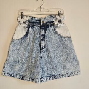 Vintage 1980's Paris Blues Acid Wash Paper Bag Waist Shorts, Sz 9